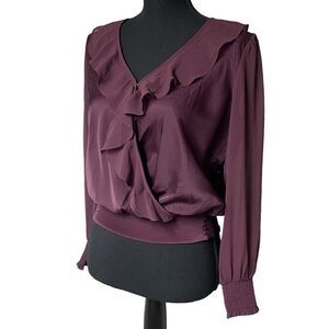 the general good Burgundy Ruffle Wrap Blouson Top